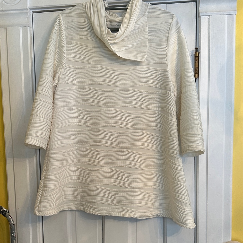 Elegant Cream Textured Cowl Neck Sweater
